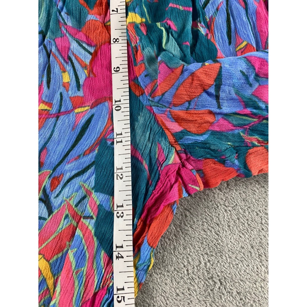 Kona Sol Womens Medium Tropical Palm Print Smocked Wide Leg Cover Up Pants Pink - Picture 12 of 15